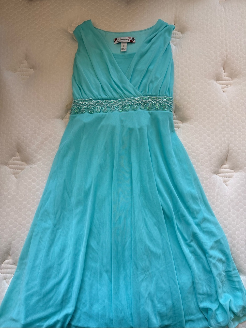 Speechless Aqua/Turquoise Girls Formal Dress with Beaded Waist